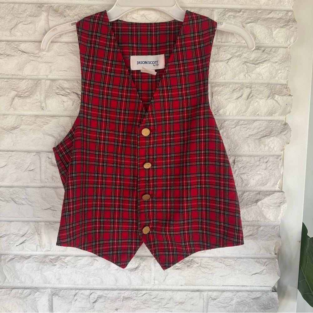 Vintage Christmas  Plaid Button-Up Vest Kid’s size 8